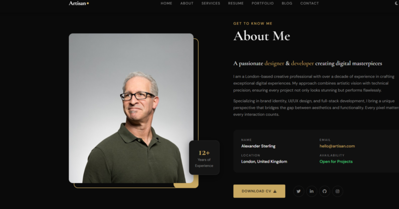 Artisan - Personal Portfolio HTML Template for Creatives & Developers-pibala.com